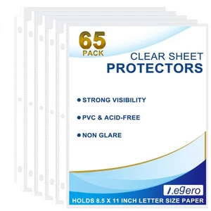 Paquete de 65 protectores de hoja transparente, protectores de página de 8,5 X 11 pulgadas para carpeta de 3 anillos, - Imagen 1 de 7