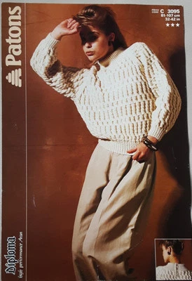 Original Patons Aran Ladies Back Opening Sweater 32"-42" Knitting Pattern 3095 - Image 1 of 2