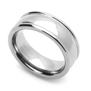 Men 8MM Comfort Fit Tungsten Carbide Wedding Band Raised Edges Domed Ring - Picture 1 of 3