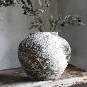 Rustic Ceramic Circular Flower Vase Farmhouse Clay Pottery Large Terracotta Floo - Picture 1 of 12