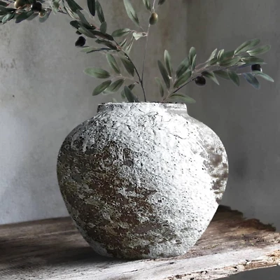 Florero circular de cerámica rústica granja arcilla cerámica grande terracota floo Foto 1 de 4