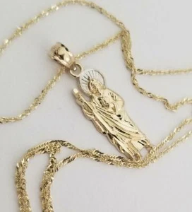 14k Real 2 Tone Solid Gold Yellow White San Judas Religious small Pendant Charm - Picture 1 of 8
