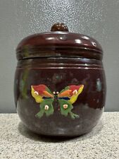 OOAK Handmade/Painted 5” Stoneware Lidded Jar Hand Signed Vega Floral Butterfly