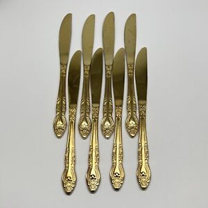 Stanley Roberts Dinner Knife Lisette Floral Gold Electroplate Flatware 8Pc