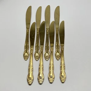 Stanley Roberts Dinner Knife Lisette Floral Gold Electroplate Flatware 8Pc - Picture 1 of 8