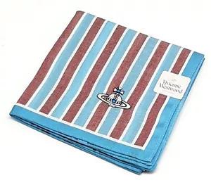Bufanda de algodón Vivienne Westwood pañuelo orbe bordado rayas azules y marrones - Imagen 1 de 5