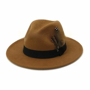 Herren Damen Wolle klassisch breite Krempe Wollfilz Hut Panama Trilby Kappe mit Band - Bild 1 von 35