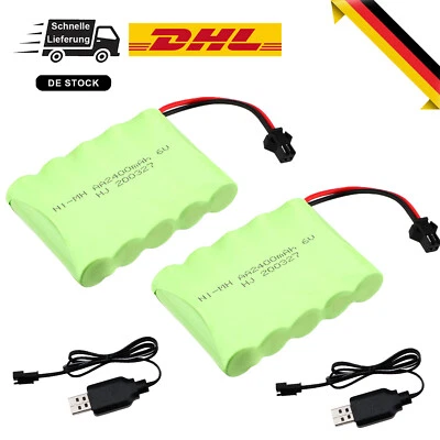 2 STÜCKE 2400mAh 6V Akku SM-2P 2Pin Stecker mit USB Ladegerät für RC LKW-Autos - Bild 1 von 4