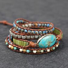 Handmade Natural Turquoise Stone Charm 5 Strands Wrap Bracelet Cuff Bracelets