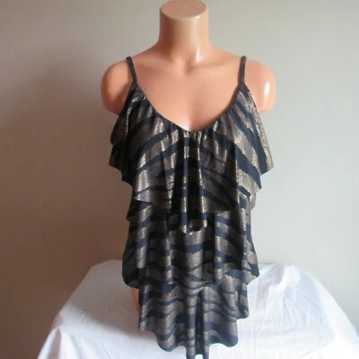 Traje mágico sobre el hombro Tankini en capas dorado/negro 14 nuevo con etiquetas Foto 1 de 3