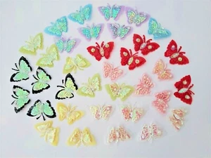 40 ! Fabric Beaded Iridescent Wing Butterfly Motif DIY Card Making 35m x 22mm - Picture 1 of 4