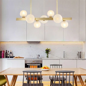 Modern 7-Light Linear Bubble Chandelier Glass Ball Ceiling Pendant Lamp Fixture - Picture 1 of 12