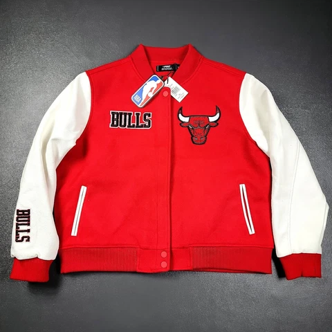 100% Authentic Pro Standard Chicago Bulls Varsity Wool Leather Jacket XL Womens Cover