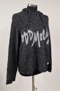 Odd Molly hooded jumper 1 UK 8/10 logo spell out wool alpaca grey embroidered - Picture 1 of 10