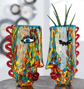 39867 GlasArt Design-Vase Froozen mehrfarbig, mit Gesicht mundgeblasen - Bild 1 von 5