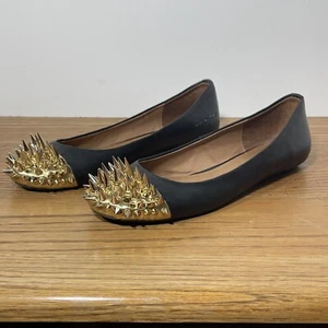 Jeffrey Campbell Flats Studs Leather Ibiza Sz. 7.5 Black And Gold. VERY CLEAN!!! - Picture 1 of 9