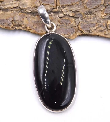 6 GM 925 Sterlingsilber Naturschwarz Onyx Edelstein Handgemacht Anhänger Größe - Bild 1 von 4