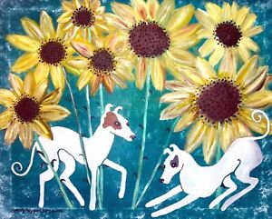 Italian Greyhound Collectible Aceo Print Dog Art Card 2.5 X 3.5 Ksams Sunflowers