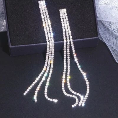 Long Tassel Drop Earrings Crystal Dangle Earring Ear Cuff Gifts Women's Jewelry - image 1 of 4