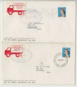 Estampillas 5c bobina QE2 y 1968 Melbourne servicio de correo de emergencia etiquetas par cubiertas  - Imagen 1 de 1
