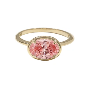14K Yellow Gold Ring 1.80 Ct IGI Lab Grown Oval Cut Diamond Fancy Intense Pink - Picture 1 of 11