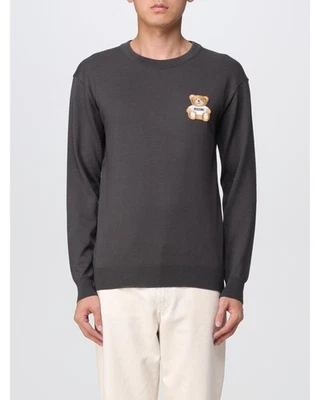 Moschino Couture Merino Wool Crew Neck Teddy Bear Sweater Men Charcoal - Image 1 of 4