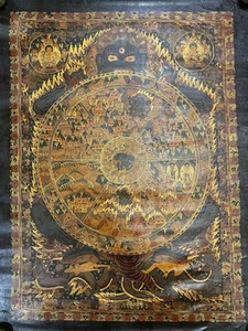 Rare Large Vintage handpainted Tibetan Buddha Om mandala Thangka Oil painting E - Picture 1 of 8