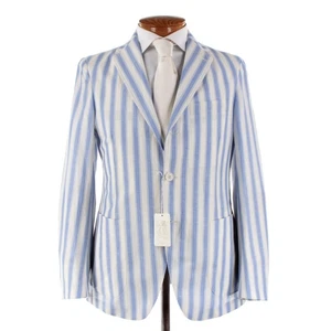 Belvest NWT Wool / Linen Sport Coat Size 50R (40R US) In Blue & White Striped - Picture 1 of 10