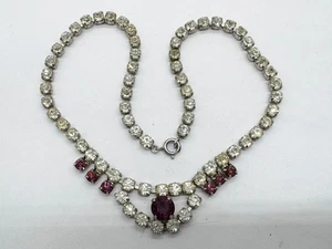 COLLANA DA DONNA VINTAGE ART DECO STRASS VIOLA PASTA TRASPARENTE SET LAUREATA - Foto 1 di 10