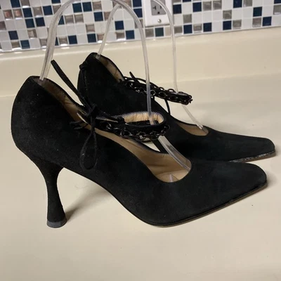 Antigo Mark Schwartz Lindo Salto Alto Preto Camurça Bombas Tamanho 6.5 Corrente Itália - Imagem 1 de 4
