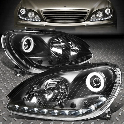 [LED DRL]FOR 2000-2006 MERCEDES S-CLASS W220 BLACK HOUSING PROJECTOR HEADLIGHT - Image 1 of 4