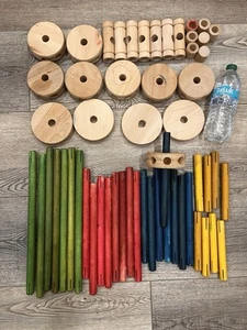 Vintage Giant Jumbo XL Wood Tinker Toys Building Construct Set 57 Pcs Oversize - Picture 1 of 3