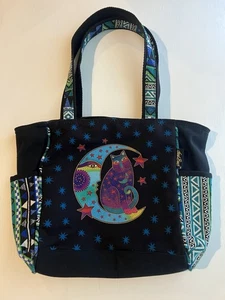 Laurel Burch Moonside Cat Feline Medium Shoulder Tote, 16" x 4" x 10" EUC - Picture 1 of 7