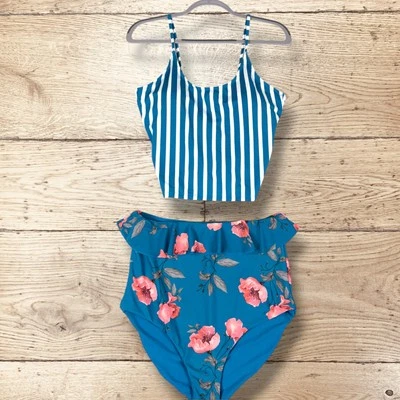 Tankini CORAL REEF Cabana Parte Inferior Reversible Centara Rayas Nuevo Sin Etiquetas 12/14 Foto 1 de 4