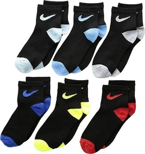 6 PAIRS NIKE JORDAN BOY GIRL CUSHIONED WHITE BLACK CREW QUARTER Socks 5-7 10C-3Y - Picture 1 of 41