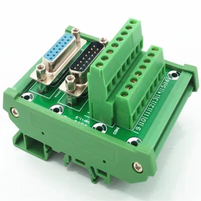 D-SUB DB15 DIN Rail Mount Interface Module Male/Female Header Breakout Board - Image 1 of 4