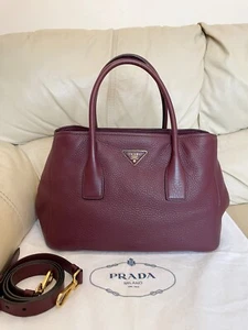 PRADA Vitello Daino Burgundy Leather Handbag Crossbody Authenticated RRP £1290 - Picture 1 of 22