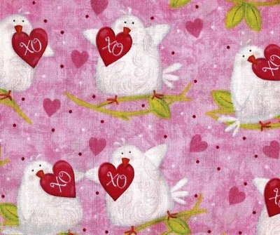 Quilting Treasures ~ Love Birds Heart Pink ~ 100% Cotton Quilt Sewing Fabric BTY - Image 1 of 2