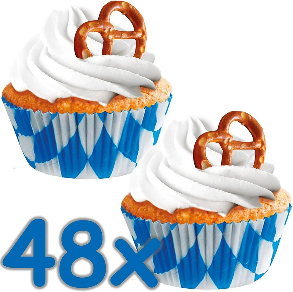 Amscan Oktoberfest Muffinförmchen (48 Stück) Cupcakes Bayern bayrisch blau weiß  - Bild 1 von 1