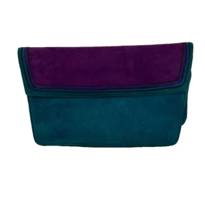 Vintage Turquoise Leather  Suede Clutch Purse Made In Italy - Picture 1 of 9