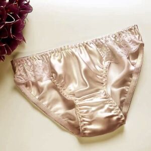 Womens 100% Silk Briefs Lace Bikinis Undies Underwear Lingeries Beige M