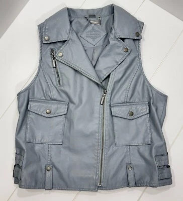 Jou Jou Faux Leather Biker Vest Womens Large Grey Zip Up Motorcycle Grunge Punk - Image 1 of 4