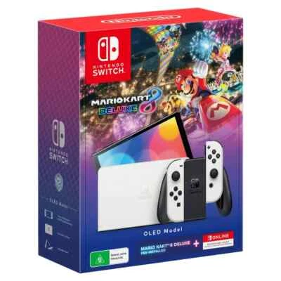 Nintendo Switch OLED Model White Console with Mario Kart 8 Deluxe and 12 Months  - image 1 of 4