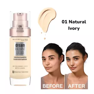 MAYBELLINE Dream Radiant Liquid Hydrating Foundation 01 Natural Ivory - Picture 1 of 1