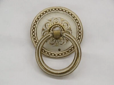 2 NOS Vintage Kingsley Brass #4618 IB Ivory & Brass 1 3/4" Drop Ring Drawer Pull - Image 1 of 4