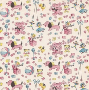 Giocattoli per bambini vintage retrò rosa e blu 8x8 blocco di tessuto cotone - trapunte, artigianato - Foto 1 di 1