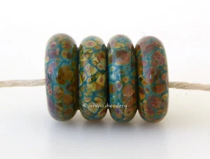 4 BLAUGRÜN RAKU Scheiben - Lampenwerk Glasscheiben Perlen Set - Bräuner sra 13mm  - Bild 1 von 2