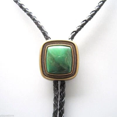 Corbata bolo de rodeo vaquero occidental de piedra verde chapada en oro Foto 1 de 3