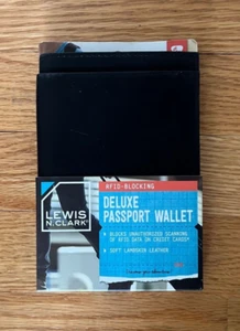 Lewis N. Clark RFID Blocking Deluxe Passport Wallet in Black Genuine Leather - Foto 1 di 4