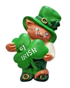 Fun World PIN St Patrick Vintage TABBY CAT Leprechaun #1 Shamrock 1980s Brooch - Picture 1 of 3